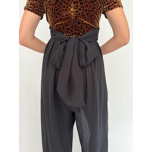 90s vintage animal leopard print funky fuzzy velvet sheer pant jumpsuit pantsuit - Picture 9 of 10